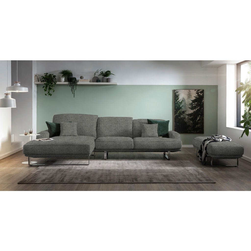 Thumbnail - Dieter Knoll Ecksofa Lesina, Grau, Textil, 3-Sitzer, Ottomane links, L-Form, 304x184 cm, Goldenes M, Typenauswahl, Fußau...