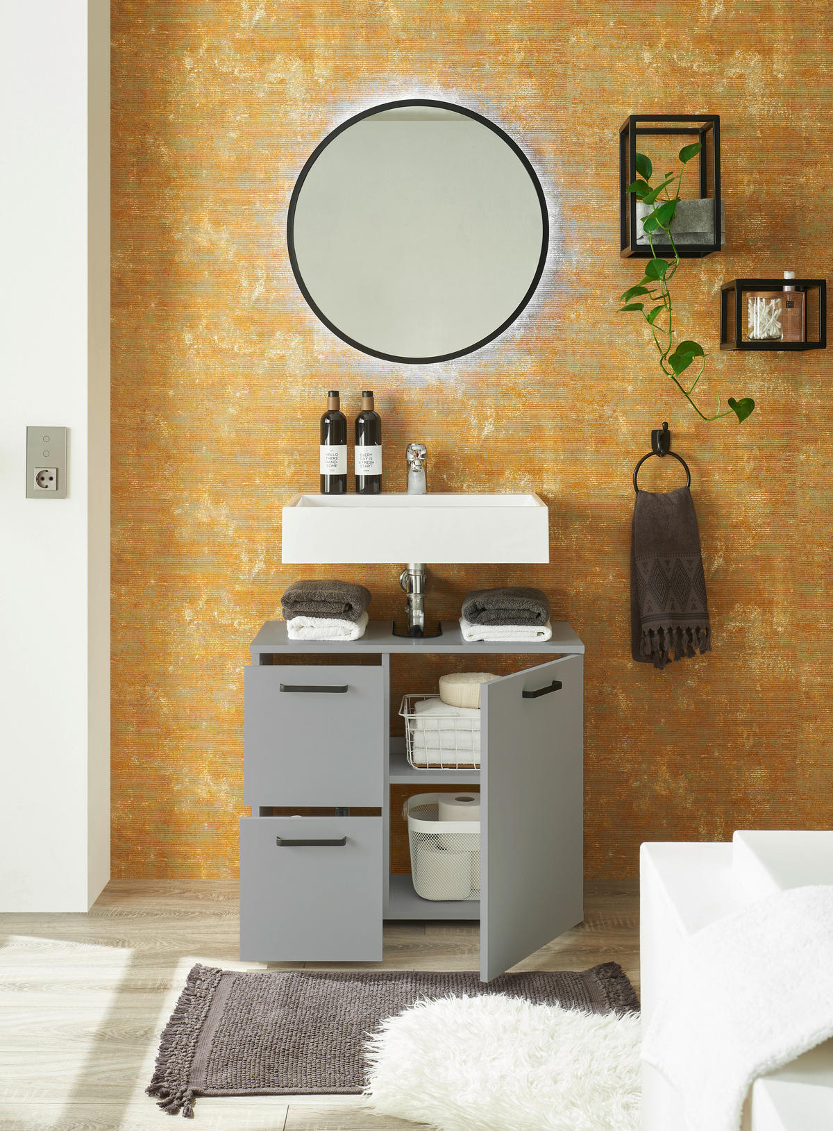 WASCHBECKENUNTERSCHRANK 70/60/35 cm  - Schwarz/Grau, MODERN, Holzwerkstoff/Kunststoff (70/60/35cm) - MID.YOU