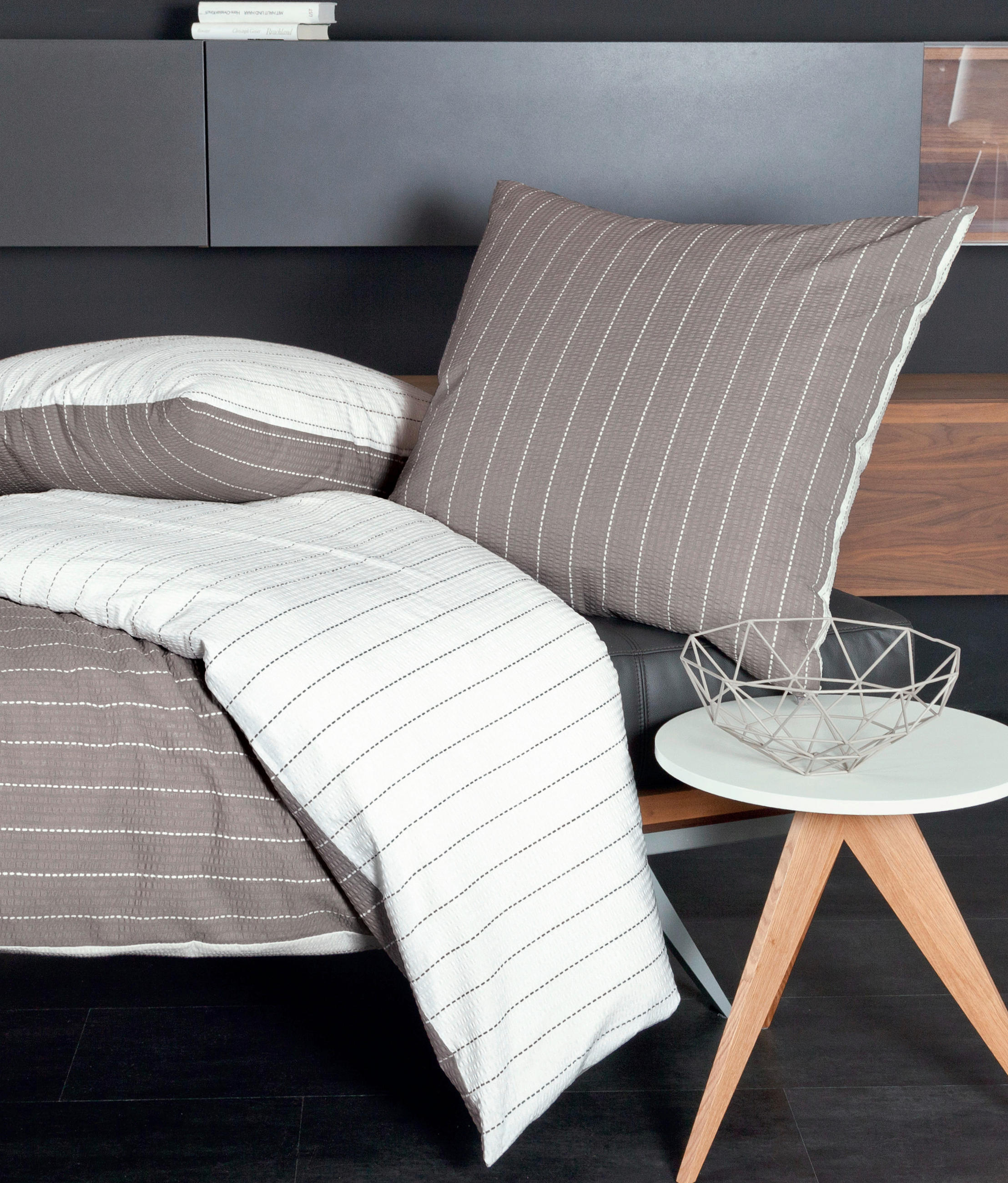 WENDEBETTWÄSCHE 200/220 cm TANGO Seersucker  - Taupe, Basics, Textil (200/220cm) - Janine