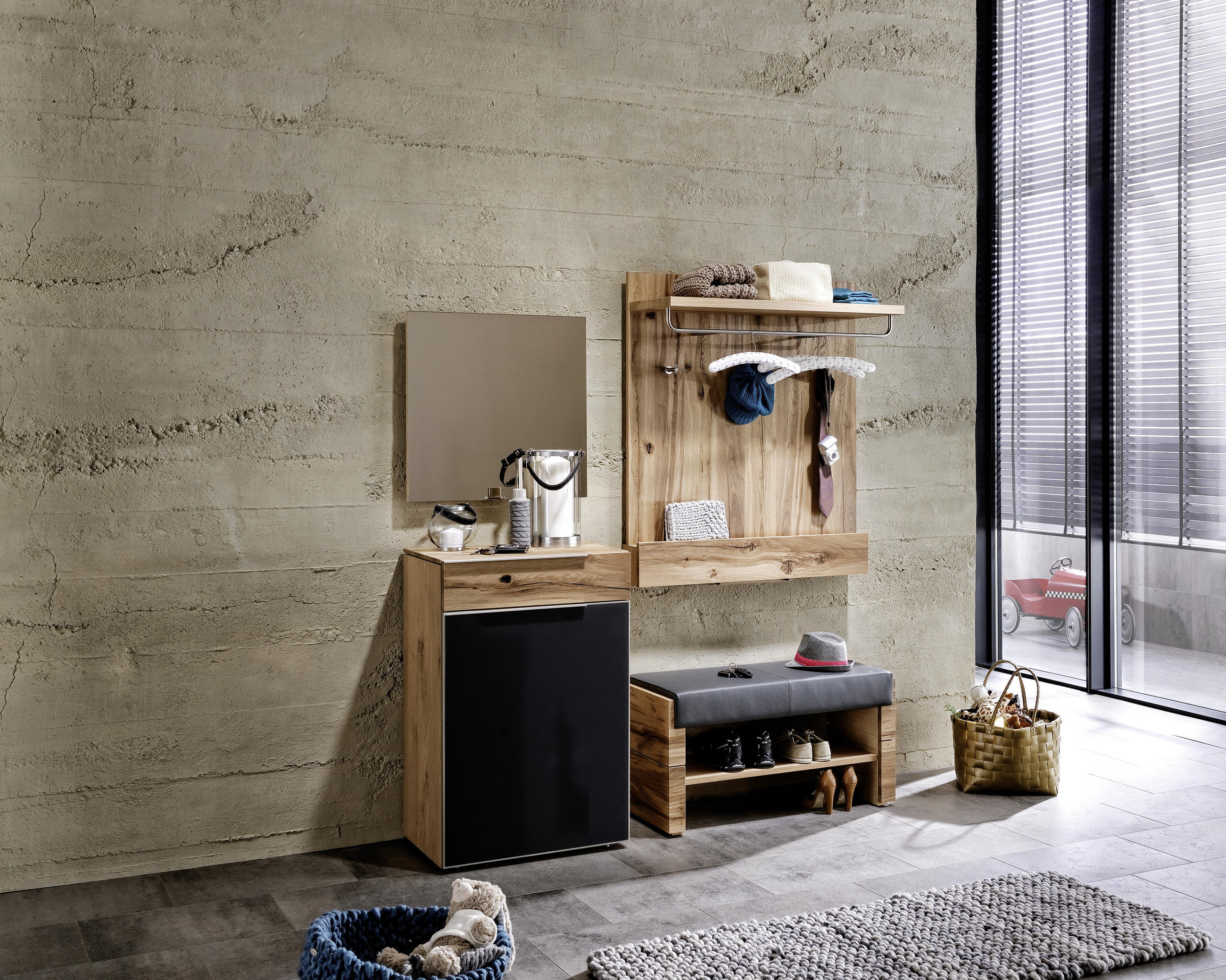 SCHUHSCHRANK Altholz, Eiche furniert, mehrschichtige Massivholzplatte (Tischlerplatte) Grau, Eichefarben  - Eichefarben/Silberfarben, Design, Glas/Holz (64/98/42,5cm) - Voglauer
