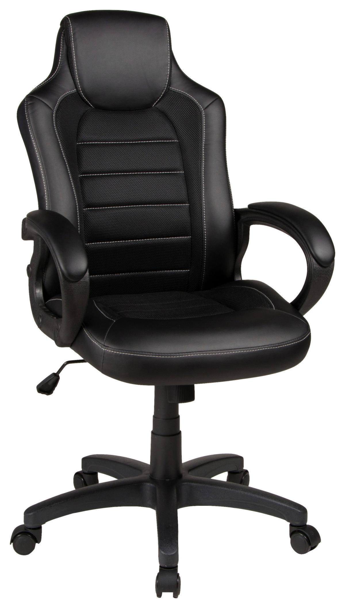 CHEFSESSEL Lederlook, Netz Schwarz  - Schwarz/Weiß, KONVENTIONELL, Textil (61/109-121/61cm) - Boxxx
