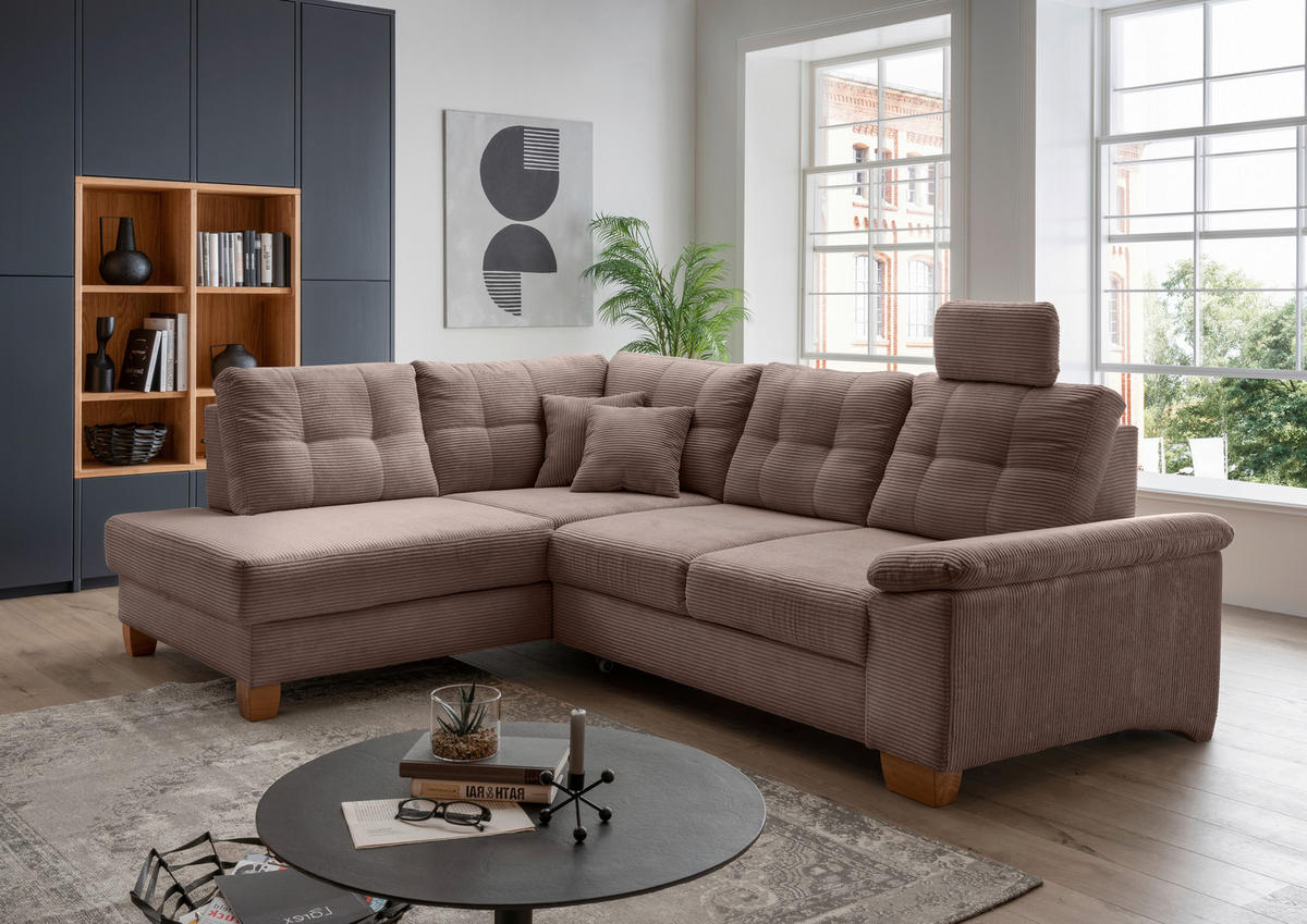 ECKSOFA Graubraun Cord  - Graubraun/Naturfarben, MODERN, Holz/Textil (206/274cm) - Livetastic