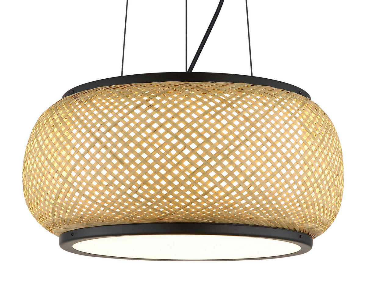 LED-HÄNGELEUCHTE 38/120 cm  - Schwarz/Naturfarben, Design, Holz/Kunststoff (38/120cm) - Globo