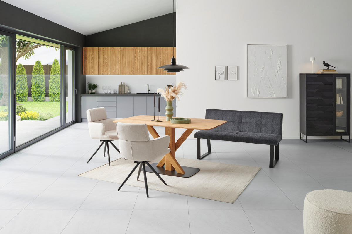SITZBANK in Metall, Textil Dunkelgrau  - Dunkelgrau/Schwarz, LIFESTYLE, Textil/Metall (140/82/44cm) - MID.YOU