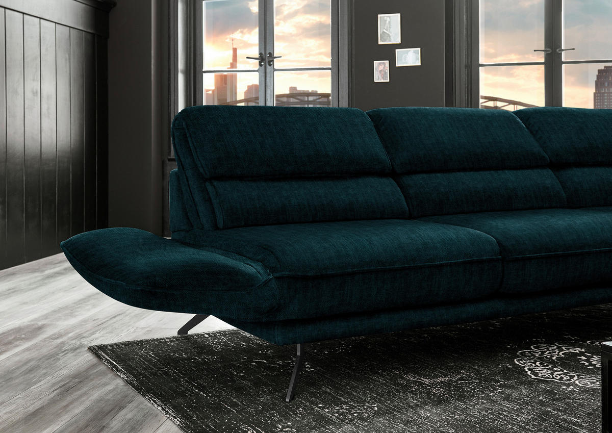 ECKSOFA in Velours Waldgrün  - Waldgrün/Schwarz, Design, Textil/Metall (283/153cm) - Valdera