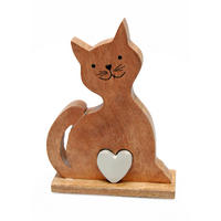 DÍSZ MACSKA - natúr, Basics, fa (21,5/15/6cm) - Ambia Home