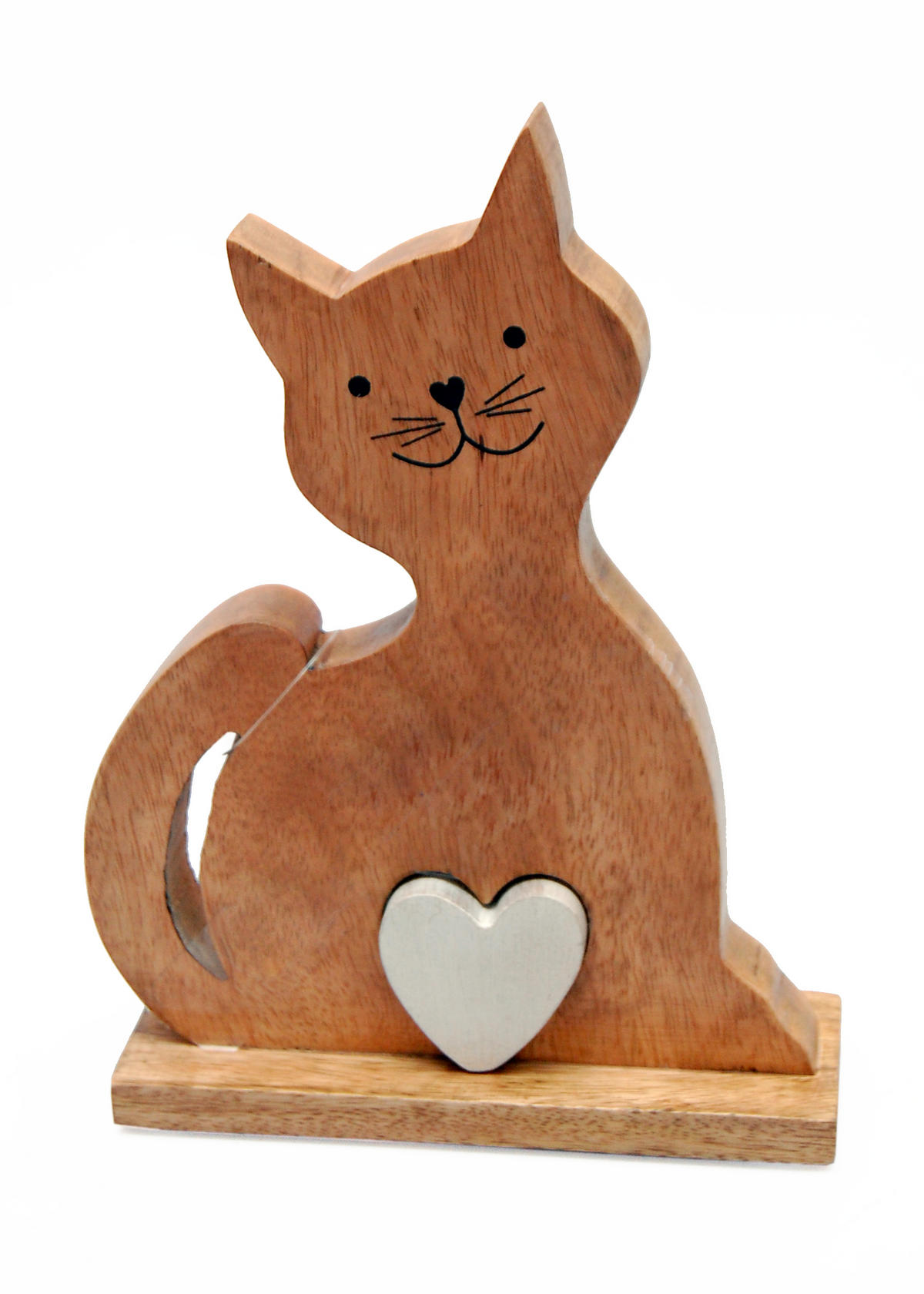 DÍSZ MACSKA - natúr, Basics, fa (21,5/15/6cm) - Ambia Home