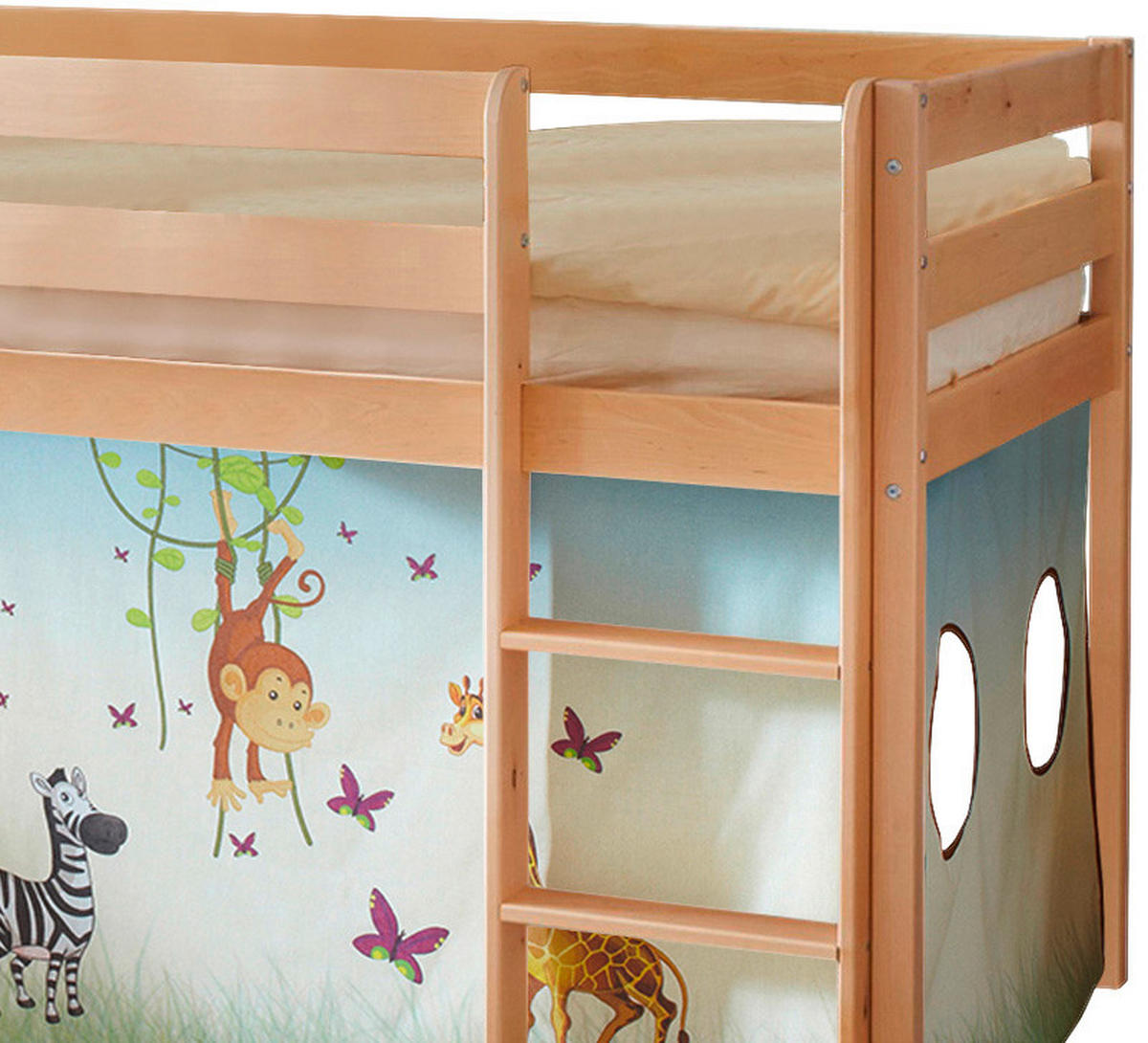 SPIELBETT Absturzsicherung, Leiter, Rutsche, Turm, Vorhang 90/200 cm  in Multicolor, Kieferfarben  - Multicolor/Kieferfarben, Natur, Holz (90/200cm) - MID.YOU