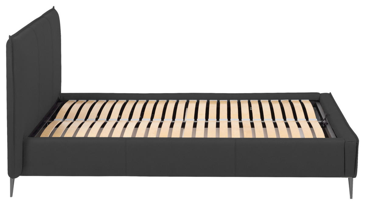 POLSTERBETT 140/200 cm,  in Anthrazit, gepolstertes Kopfteil, Lattenrost, Bettkasten,  - Anthrazit/Schwarzchrom, KONVENTIONELL, Leder/Holz (140/200cm) - Esposa