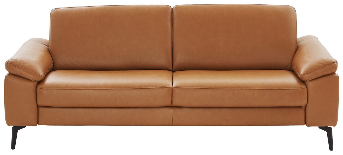 3-SITZER-SOFA Echtleder Cognac  - Cognac/Schwarz, Design, Leder/Metall (224/88/100cm) - Valdera