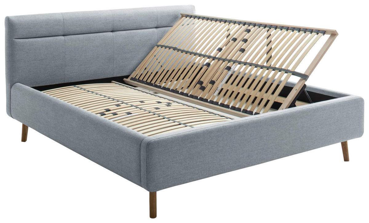 POLSTERBETT 180/200 cm  in Pastellblau  - Pastellblau/Eichefarben, Konventionell, Holz/Textil (180/200cm) - Boxxx