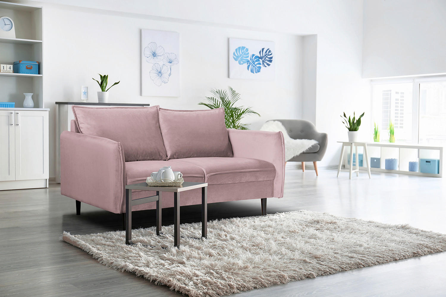 2-SITZER-SOFA JULI Samt Rosa  - Schwarz/Rosa, Design, Holz/Textil (138/86/100cm) - P & B