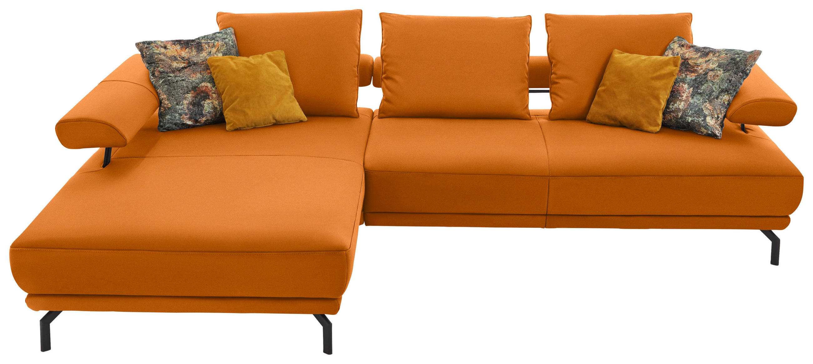 ECKSOFA in Echtleder Orange  224/305 cm  - Schwarz/Orange, Design, Leder/Metall (224/305cm) - Dieter Knoll