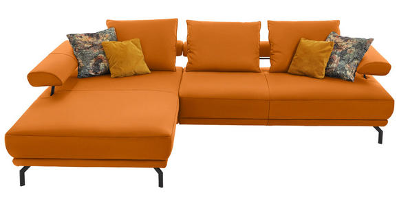 ECKSOFA in Echtleder Orange 224/305 cm - Schwarz/Orange, Design, Leder/Metall (224/305cm) - Dieter Knoll