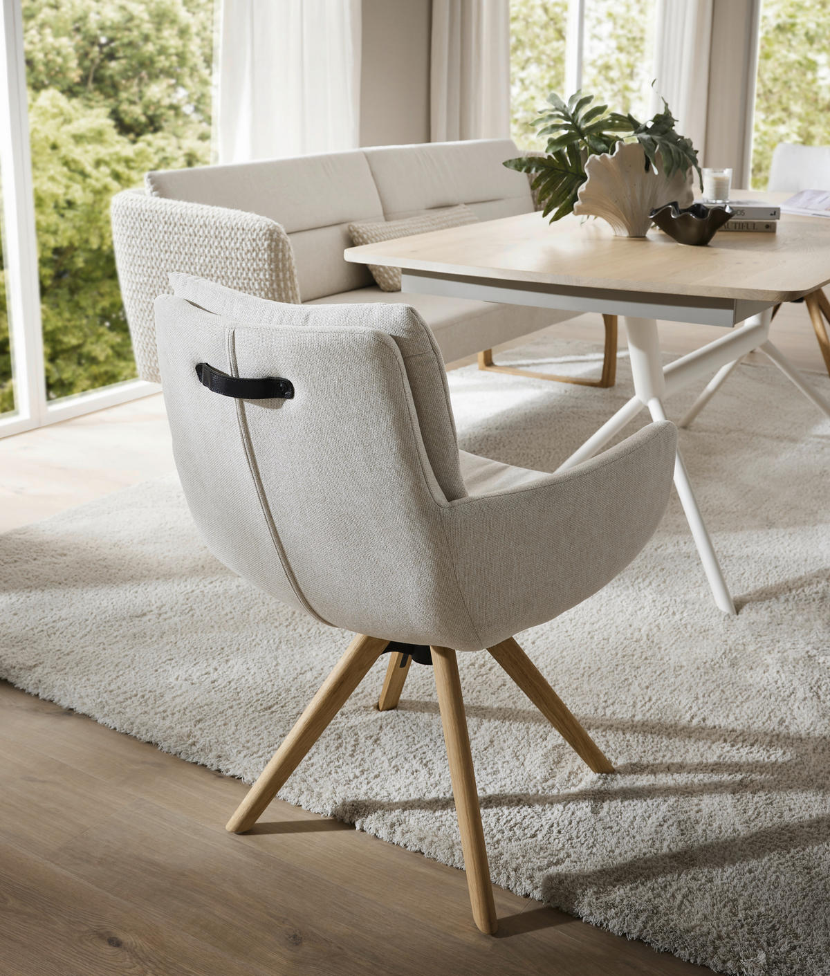 ARMLEHNSTUHL  Sitzfläche 360° drehbar Flachgewebe  Beige  - Eichefarben/Beige, Design, Holz/Textil (62/90/68cm) - Valnatura