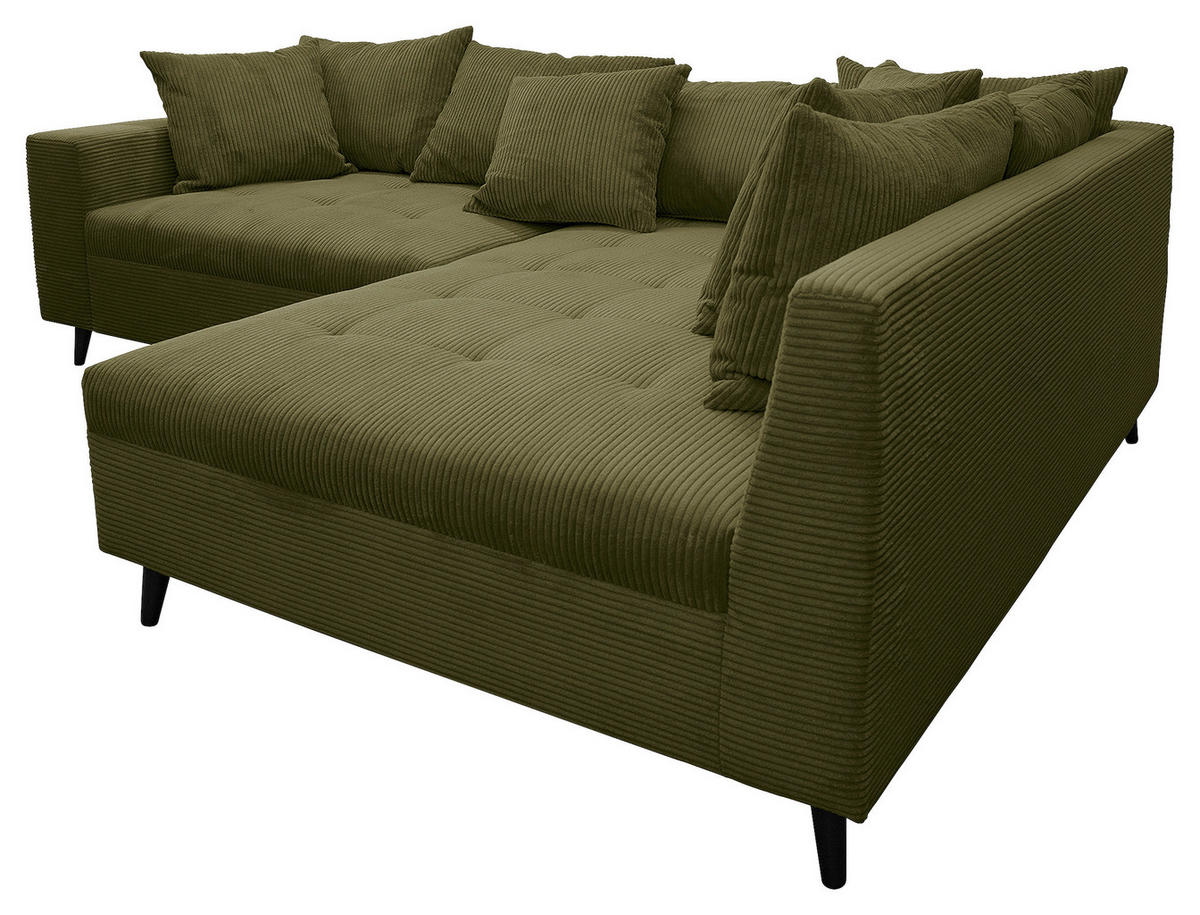 Ecksofa inkl. Hocker tekstil  maslinasto zelena   - maslinasto zelena/crna, Design, tekstil/drvo (247/174cm) - MID.YOU