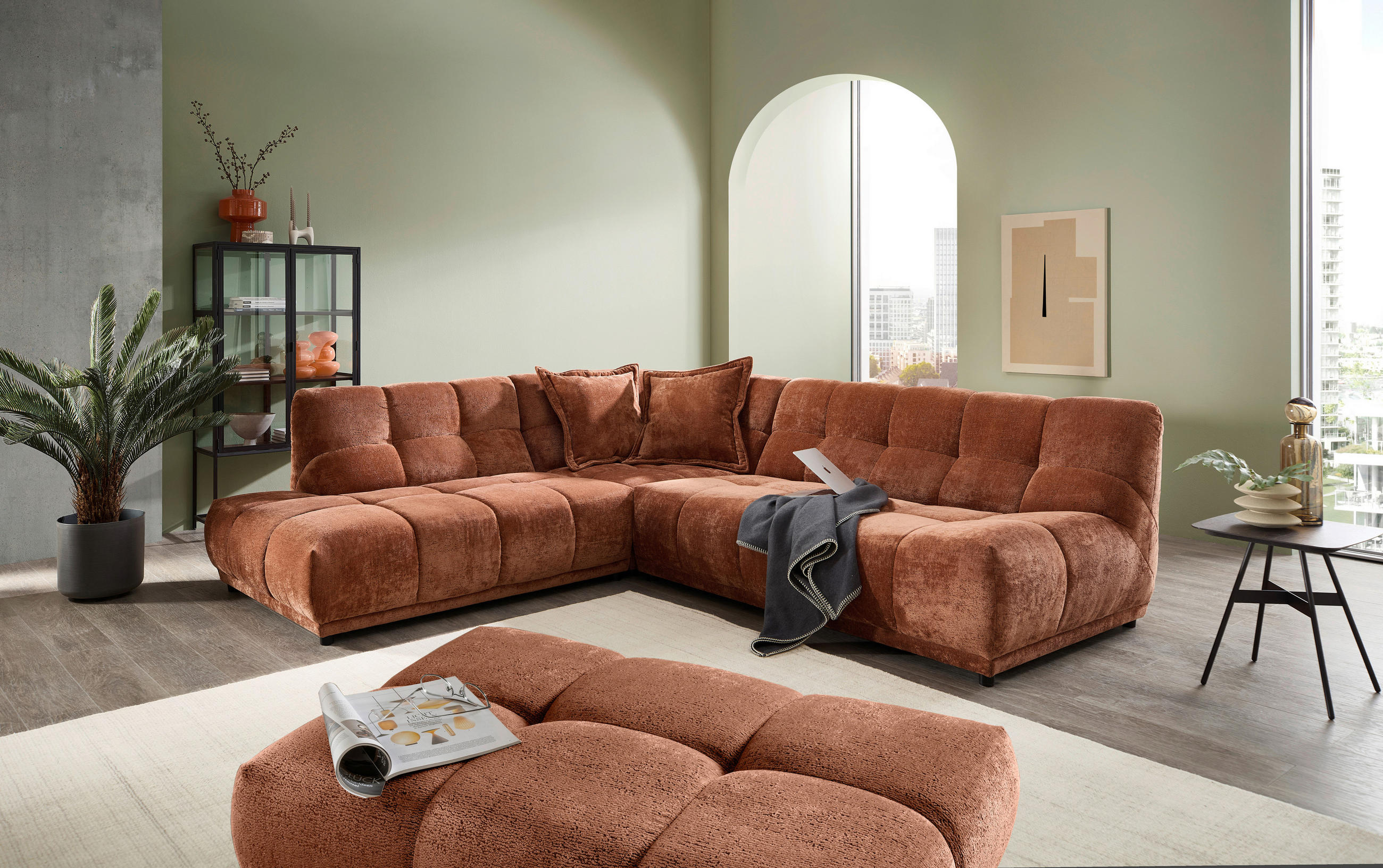 ECKSOFA Chenille Anthrazit  - Anthrazit/Schwarz, Modern, Kunststoff/Textil (250/284cm) - Livetastic