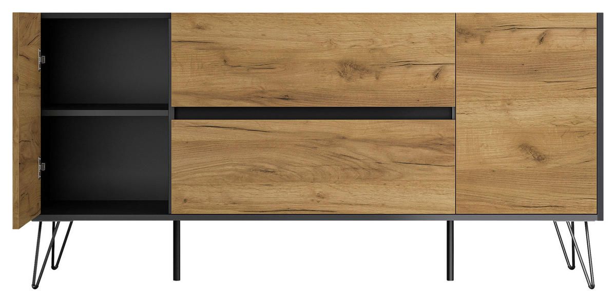 SIDEBOARD Posseik Industrial 155/75,8/42 cm 2 Schublade(n)  - Eichefarben/Graphitfarben, Design, Holzwerkstoff/Metall (155/75,8/42cm) - P & B