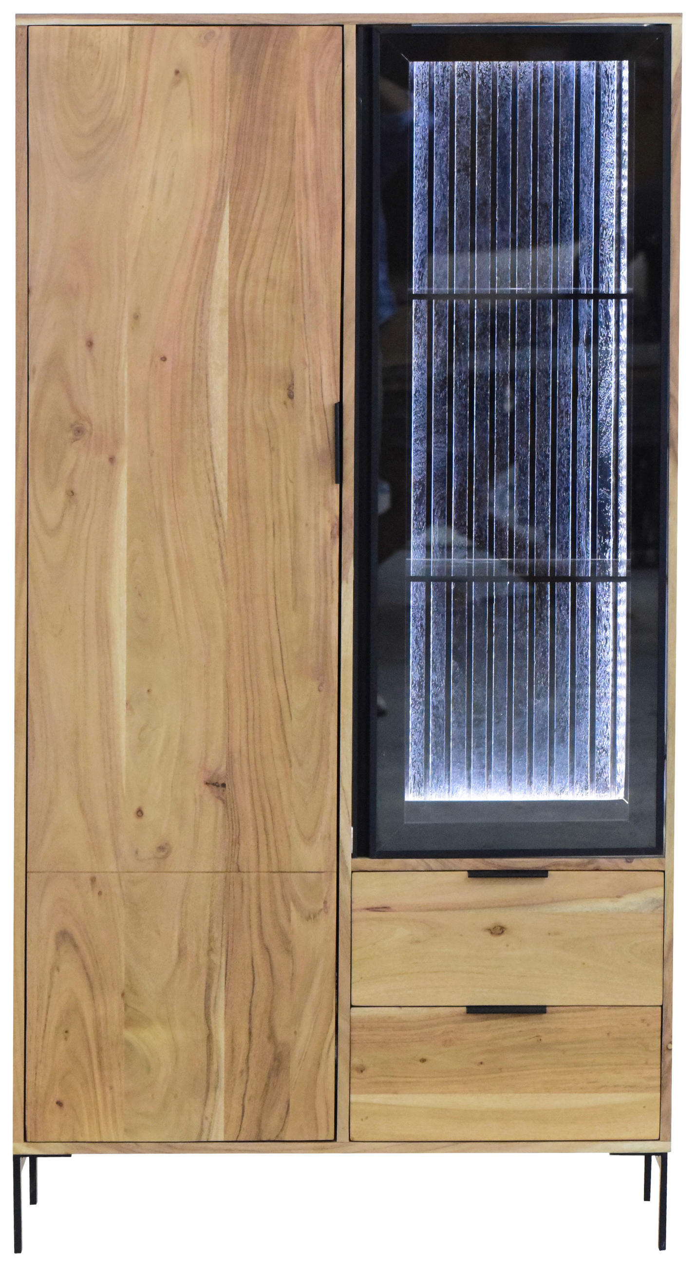 HIGHBOARD  in 85/160/40 cm  - Schwarz/Akaziefarben, LIFESTYLE, Glas/Holz (85/160/40cm) - Landscape