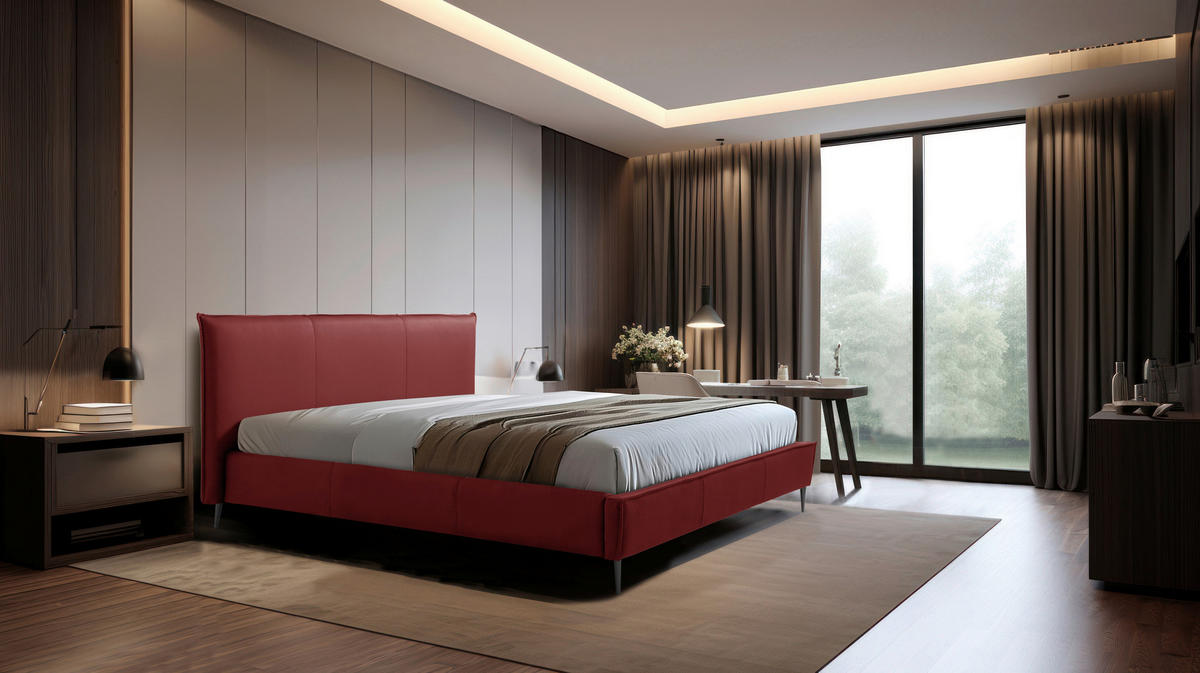 POLSTERBETT 180/200 cm,  in Rot, gepolstertes Kopfteil, Lattenrost, Bettkasten,  - Rot/Schwarzchrom, KONVENTIONELL, Leder/Holz (180/200cm) - Esposa