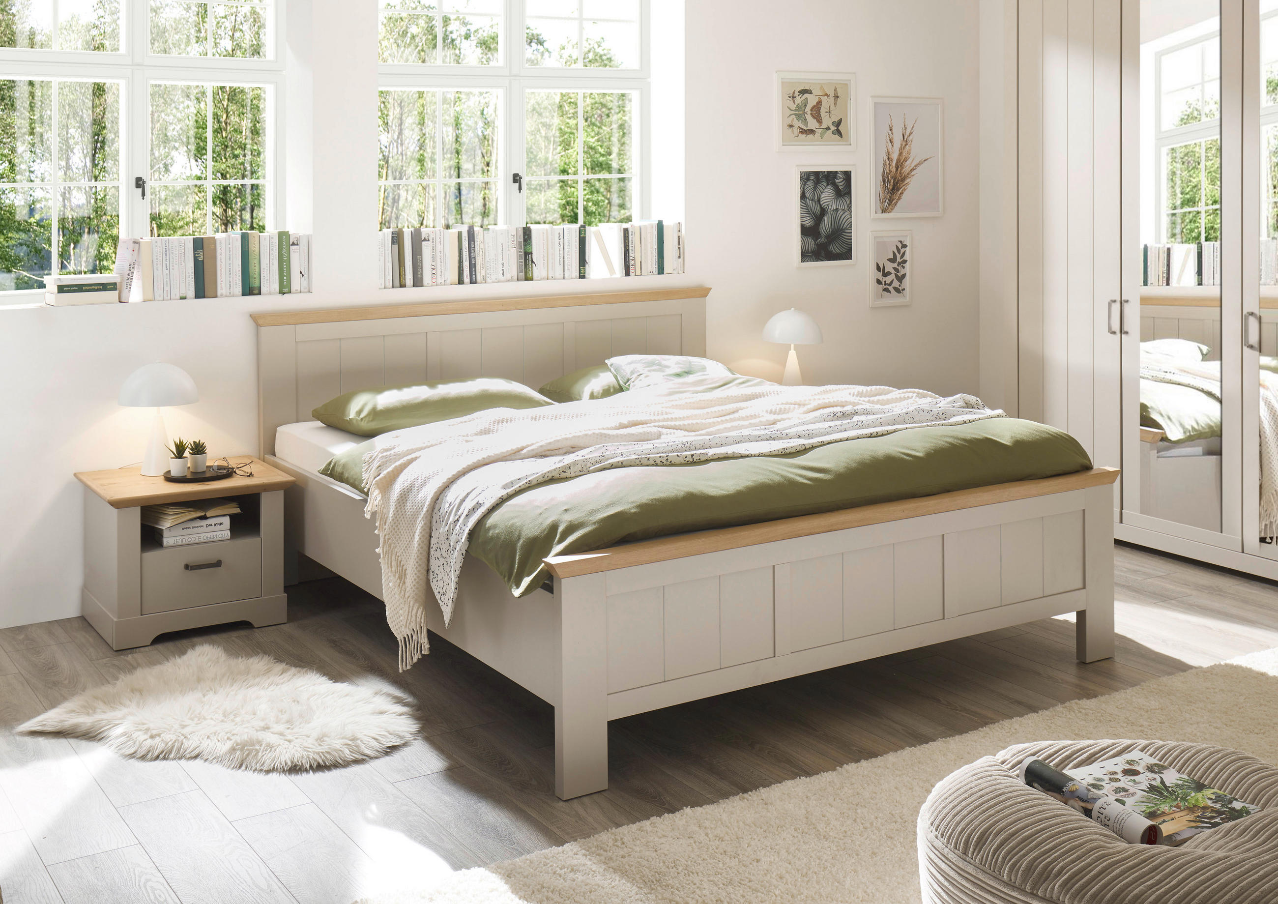 BETT 180/200 cm in Champagner, Eiche Artisan - Champagner/Eiche Artisan, LIFESTYLE (180/200cm) - Landscape