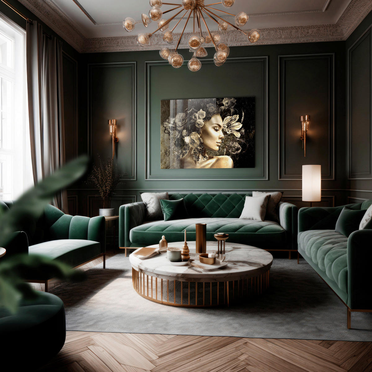 GLASBILD Frauen 70/100 cm  - Goldfarben/Schwarz, Basics, Glas/Papier (70/100cm)