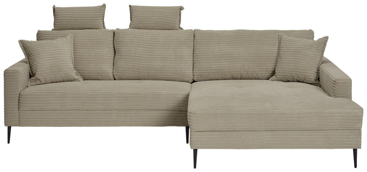 ECKSOFA in Cord Greige  276/173 cm  - Greige/Schwarz, KONVENTIONELL, Textil/Metall (276/173cm) - Carryhome