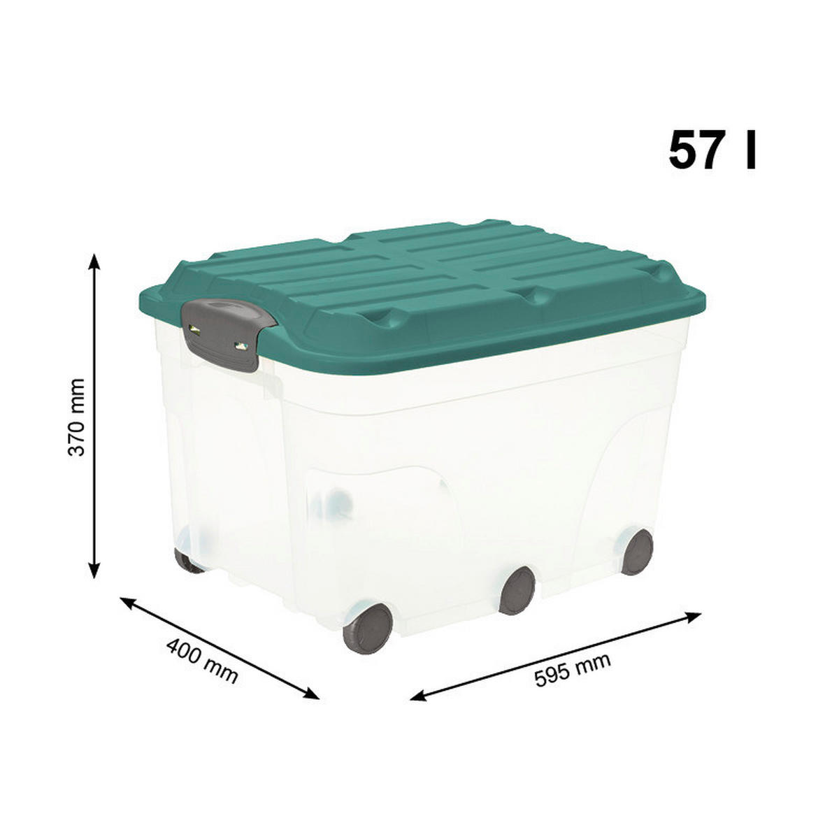 BOX MIT DECKEL ROLLER 6  - Transparent/Grün, Basics, Kunststoff (59,5/40/37cm) - Rotho