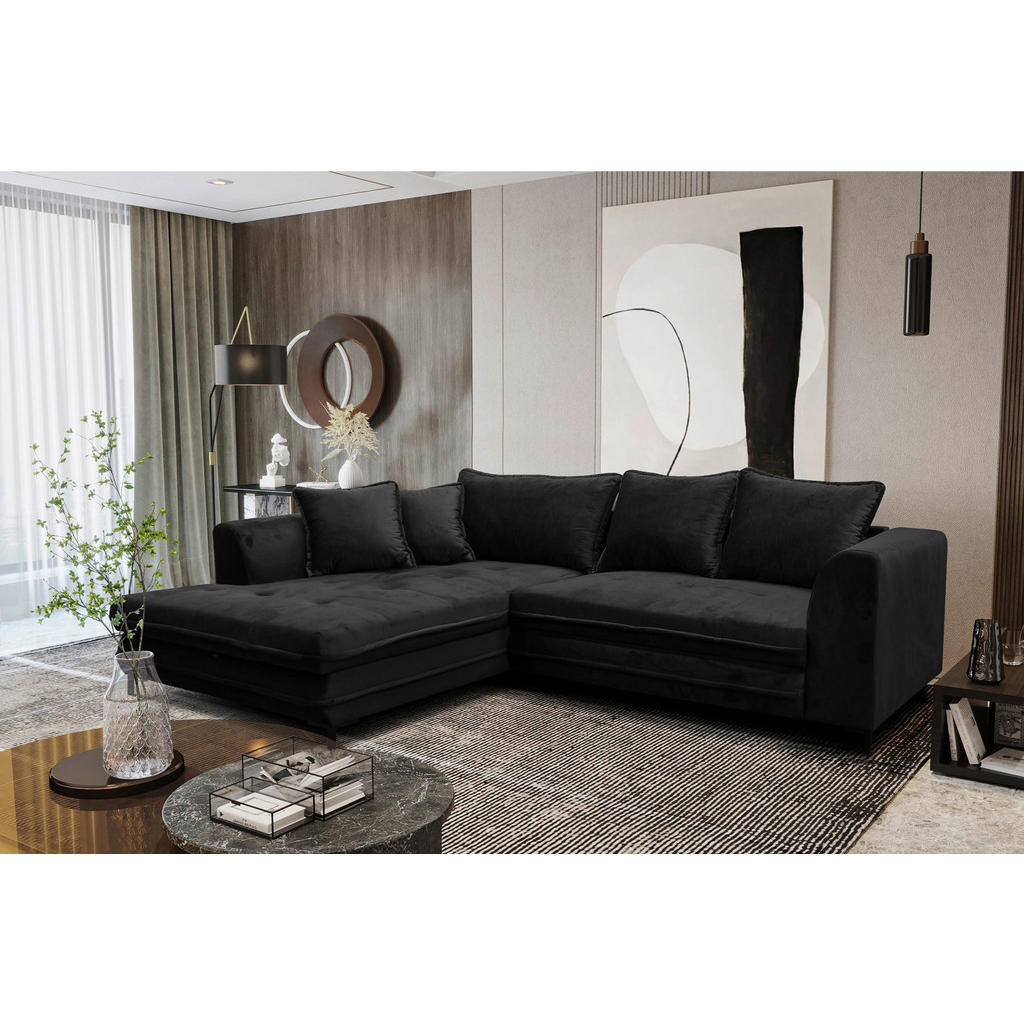 Thumbnail - Livetastic Ecksofa, Schwarz, Textil, 4-Sitzer, Füllung: Schaumstoff, Ottomane links, L-Form, 277x187 cm, Made in EU, Rüc...