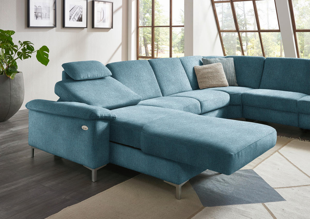 WOHNLANDSCHAFT in Chenille Blau  - Blau/Alufarben, Design, Textil/Metall (170/333/265cm) - Dieter Knoll