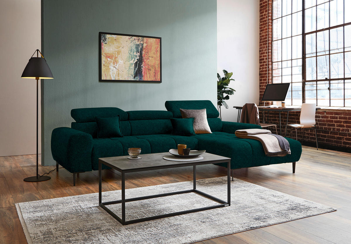 ECKSOFA in Samt, Webstoff Dunkelgrün  - Dunkelgrün/Schwarz, Design, Textil/Metall (270/177cm) - Welnova