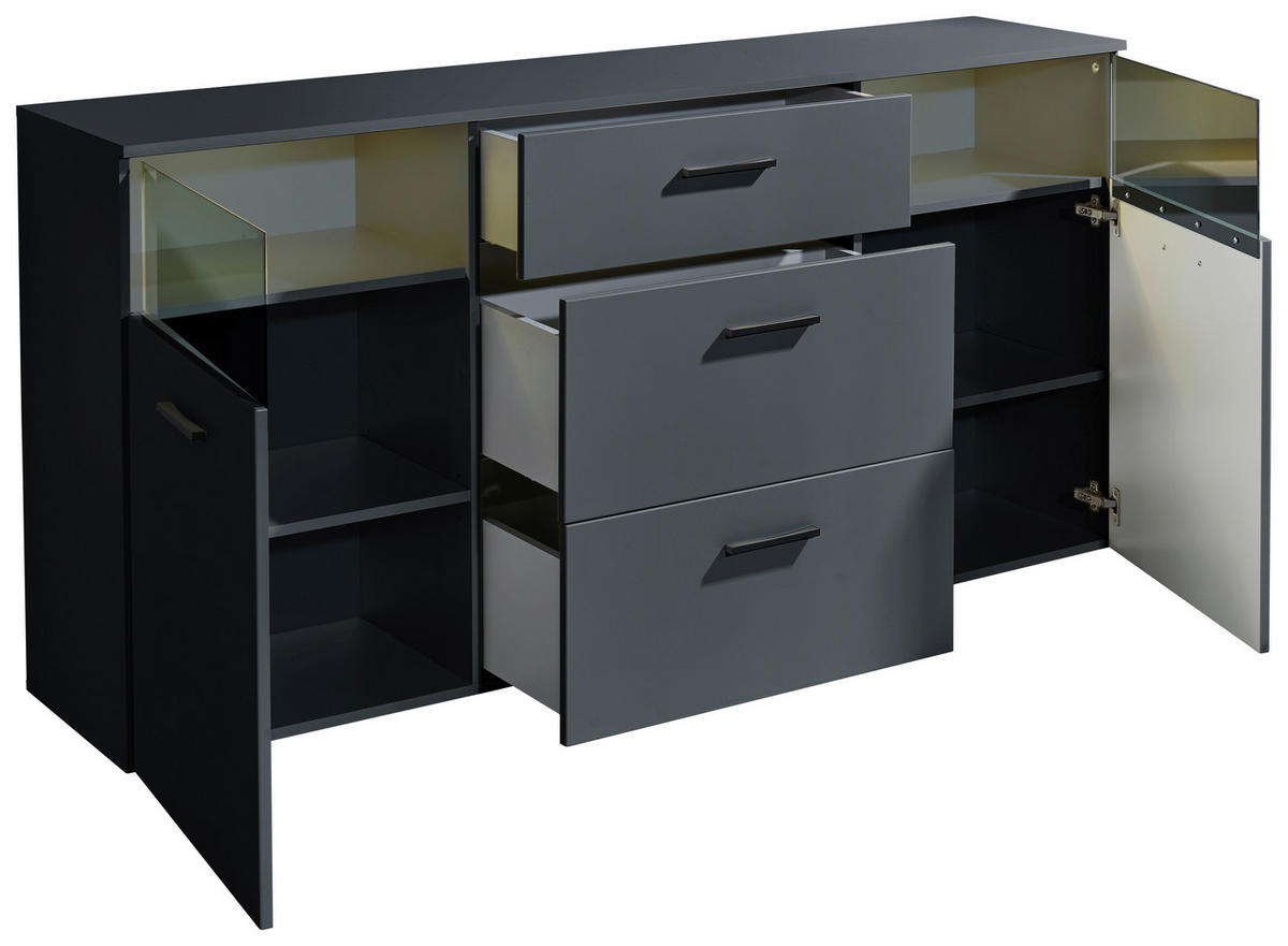 SIDEBOARD 180/86/38 cm  in Anthrazit  - Anthrazit/Schwarz, Design, Glas/Holzwerkstoff (180/86/38cm) - MID.YOU