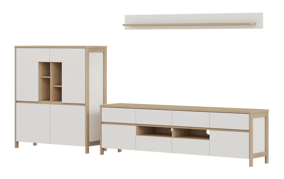 WOHNWAND 3-teilig  in Weiß  319/170/39 cm  - Eichefarben/Weiß, Design, Holzwerkstoff (319/170/39cm) - MID.YOU