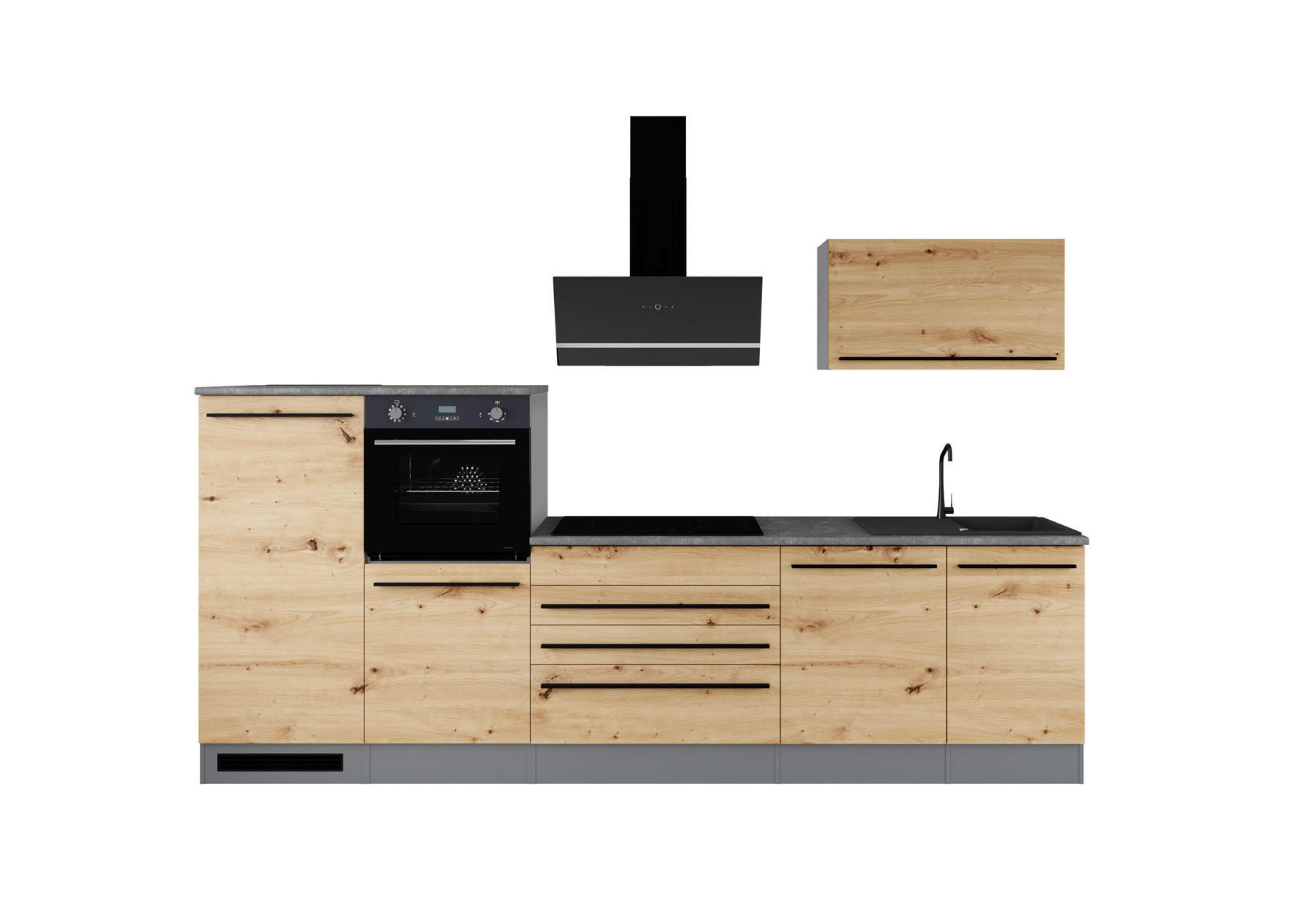 KÜCHENLEERBLOCK  in Eiche Artisan  - Anthrazit/Schwarz, Basics, Holzwerkstoff/Kunststoff (320cm) - P & B