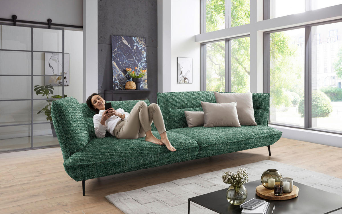 MEGASOFA in Flachgewebe Grün  - Schwarz/Grün, Design, Holzwerkstoff/Textil (339/92/99cm) - Moderano