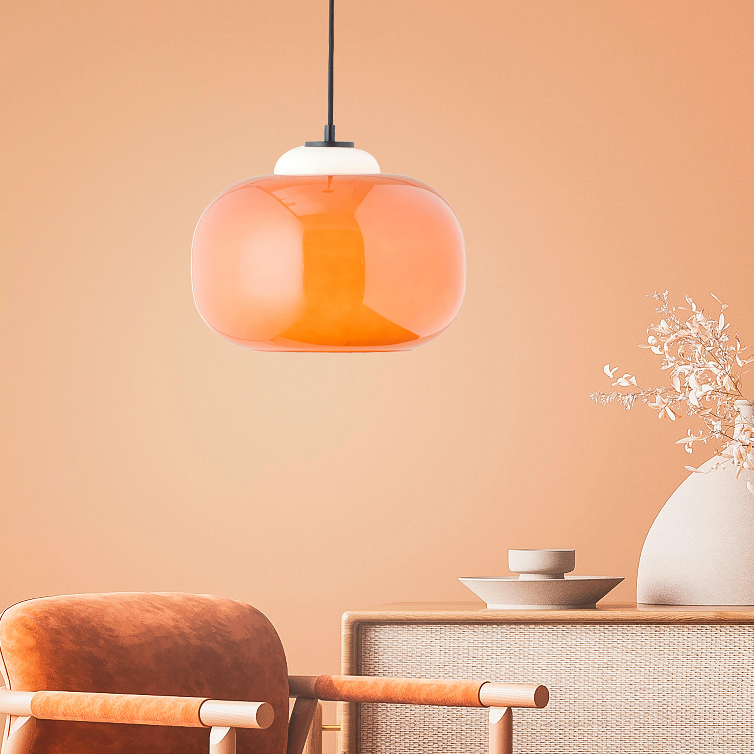 PENDELLEUCHTE 30/128,5 cm    - Orange, Design, Glas/Metall (30/128,5cm) - Brilliant