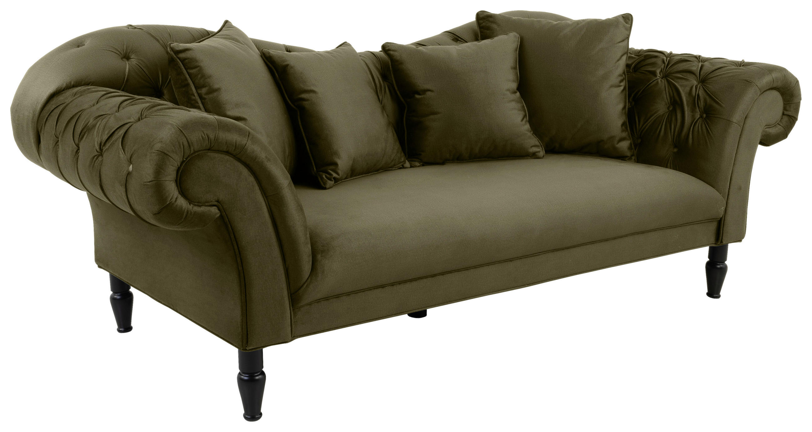 3-SITZER-SOFA in Velours Olivgrün - Schwarz/Olivgrün, Design, Holz/Textil (242/91/104cm) - MID.YOU