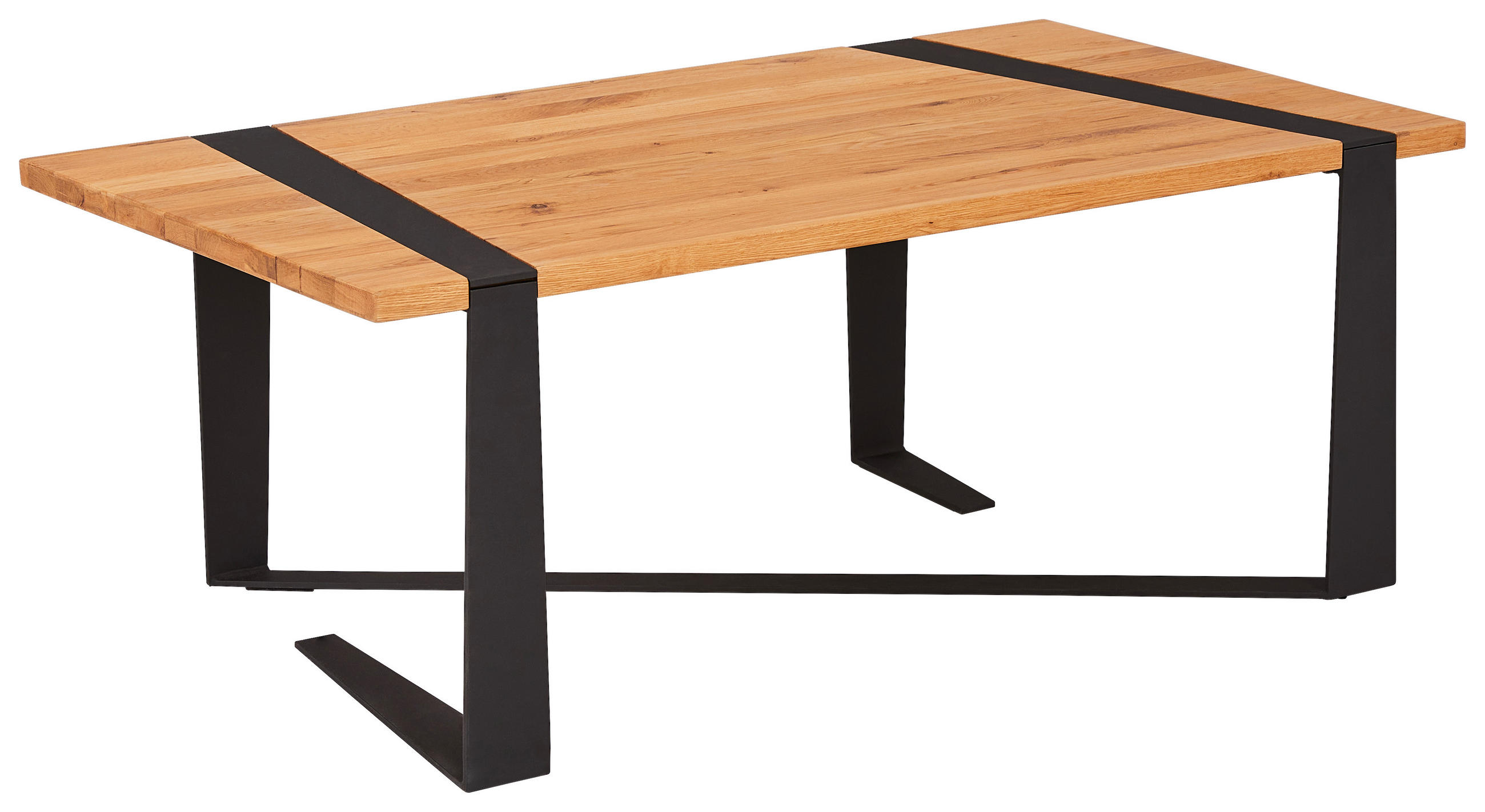 COUCHTISCH Eiche massiv 110/60/41 cm rechteckig Naturfarben, Schwarz  - Schwarz/Naturfarben, Natur, Holz/Metall (110/60/41cm) - Livetastic