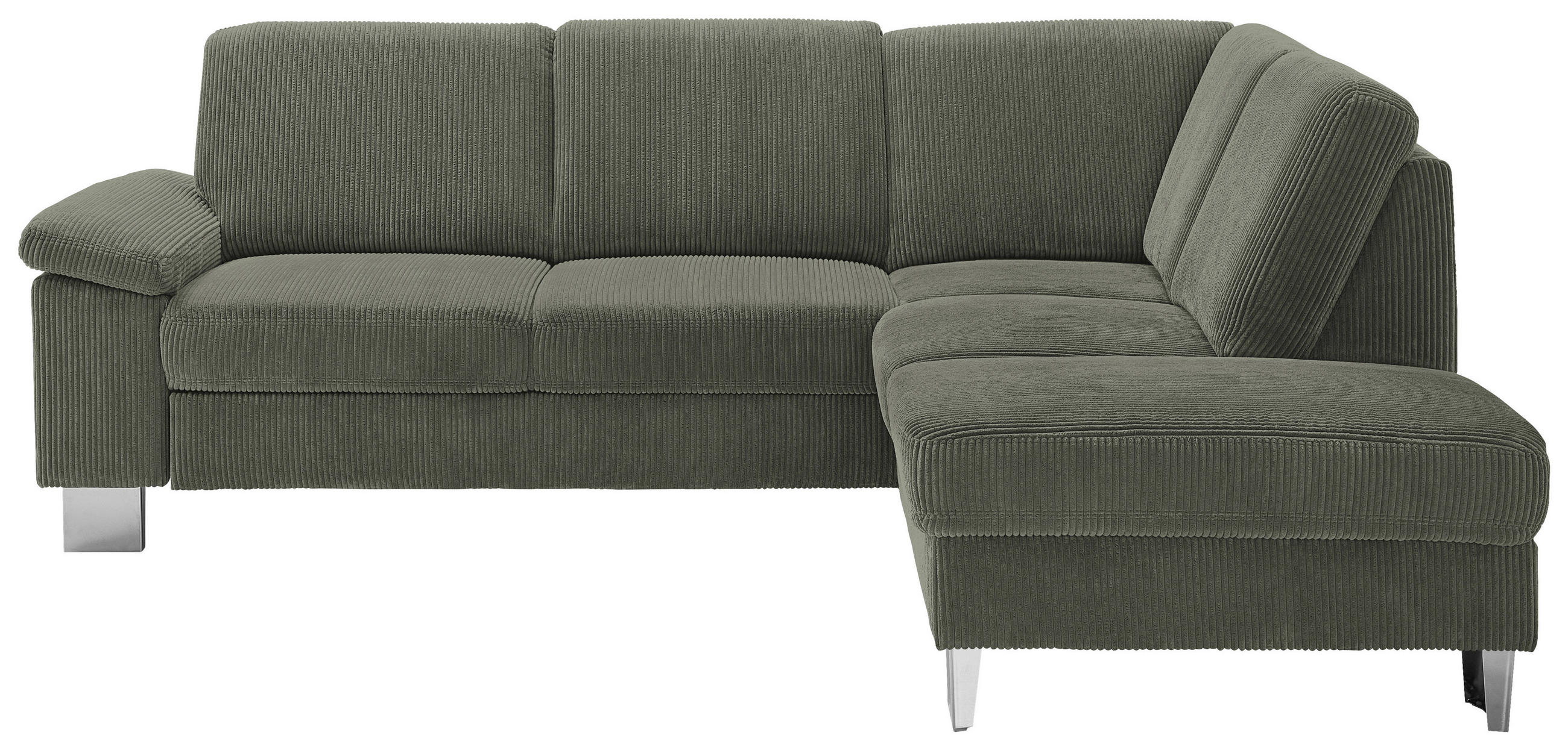 ECKSOFA in Cord Olivgrün  248/200 cm  - Edelstahlfarben/Olivgrün, KONVENTIONELL, Textil/Metall (248/200cm) - Beldomo System