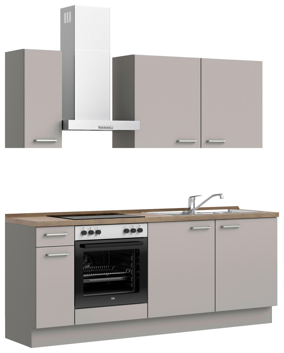 KÜCHENBLOCK Touch 210 cm  in Grau, Eiche dunkel  - Eiche dunkel/Edelstahlfarben, MODERN, Holzwerkstoff/Metall (210cm) - Nobilia