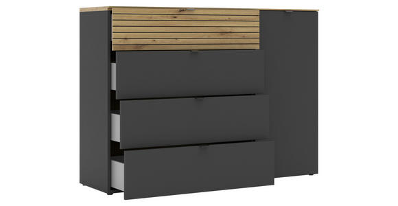 SIDEBOARD Graphitfarben, Eiche Artisan  - Schwarz/Graphitfarben, MODERN, Holzwerkstoff/Metall (136/99/41cm) - Voleo