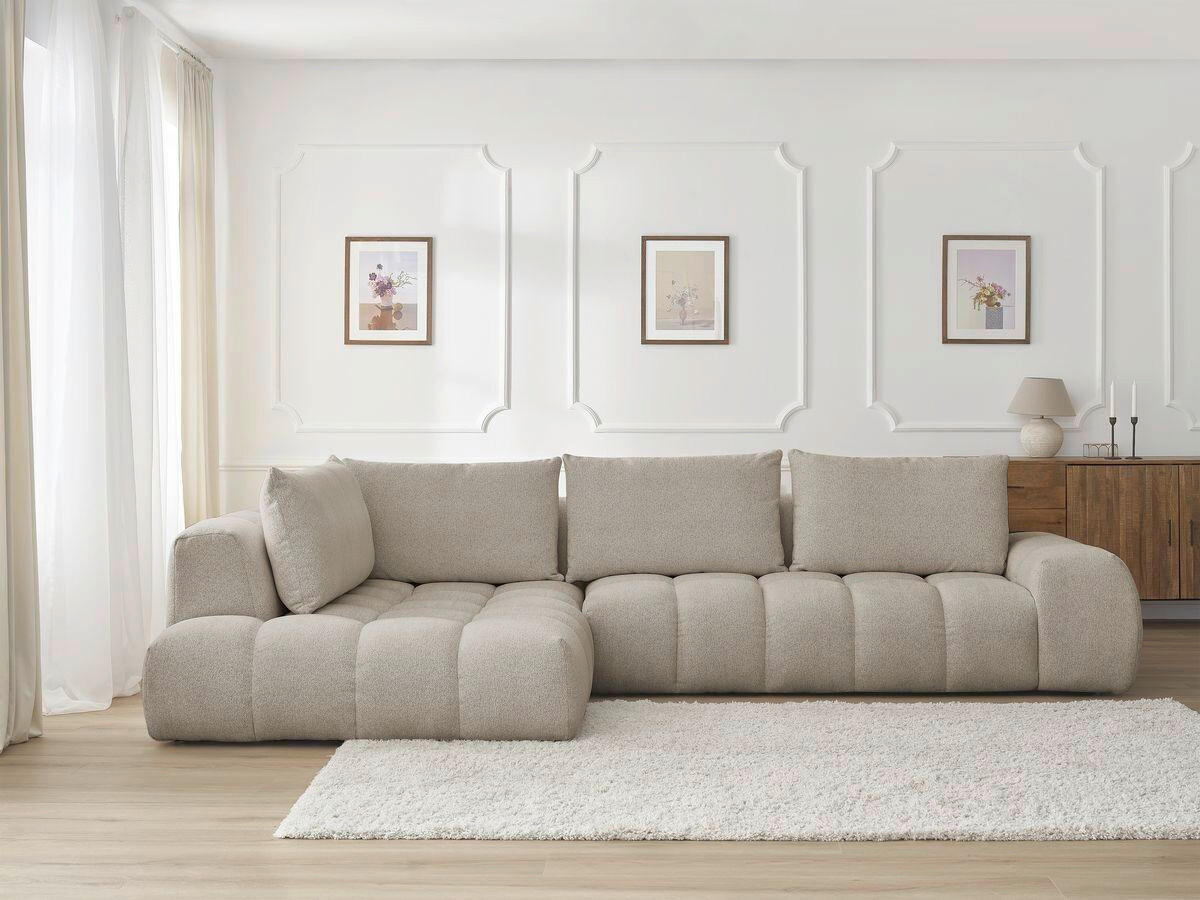 ECKSOFA Ottomane links  EVEREST Taupe Flachgewebe  - Taupe/Schwarz, MODERN, Kunststoff/Textil (210/352cm)