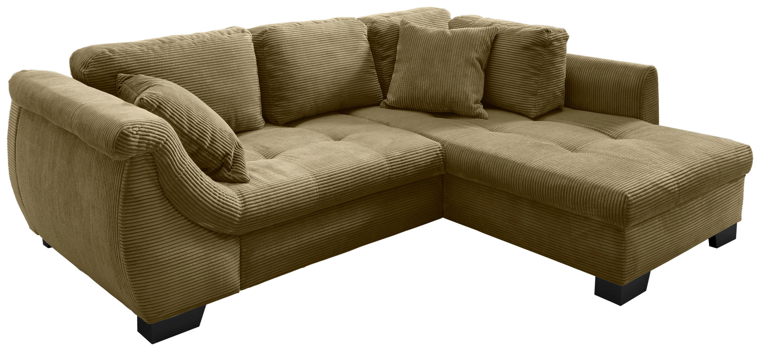 Wohnlandschaft in Cord Olivgrün  - Schwarz/Olivgrün, Design, Holz/Textil (250/190cm) - MID.YOU