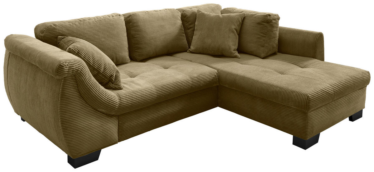 Wohnlandschaft in Cord Olivgrün  - Schwarz/Olivgrün, Design, Holz/Textil (250/190cm) - MID.YOU