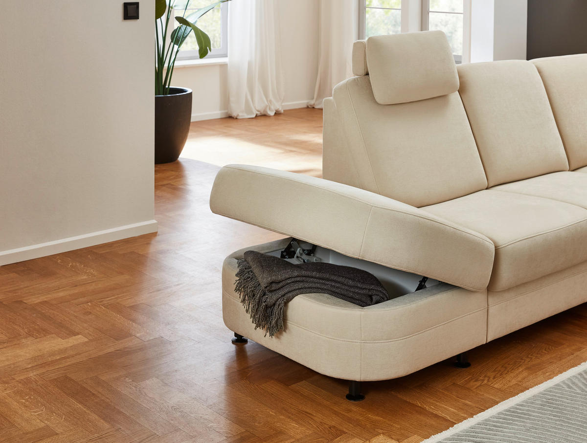 ECKSOFA in Flachgewebe Beige  - Beige/Schwarz, Konventionell, Textil/Metall (269/287cm) - Beldomo System