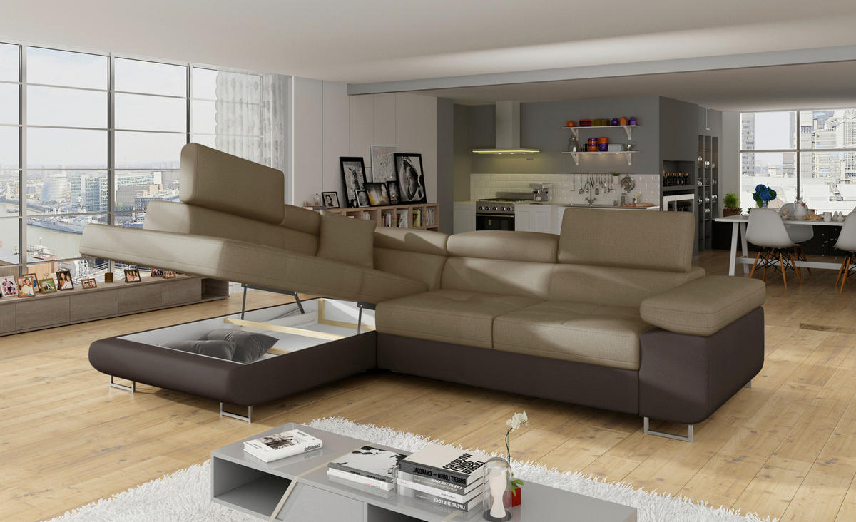 ECKSOFA Textilgeflecht Braun, Dunkelbraun  - Chromfarben/Dunkelbraun, Design, Textil/Metall (272/203cm) - MID.YOU