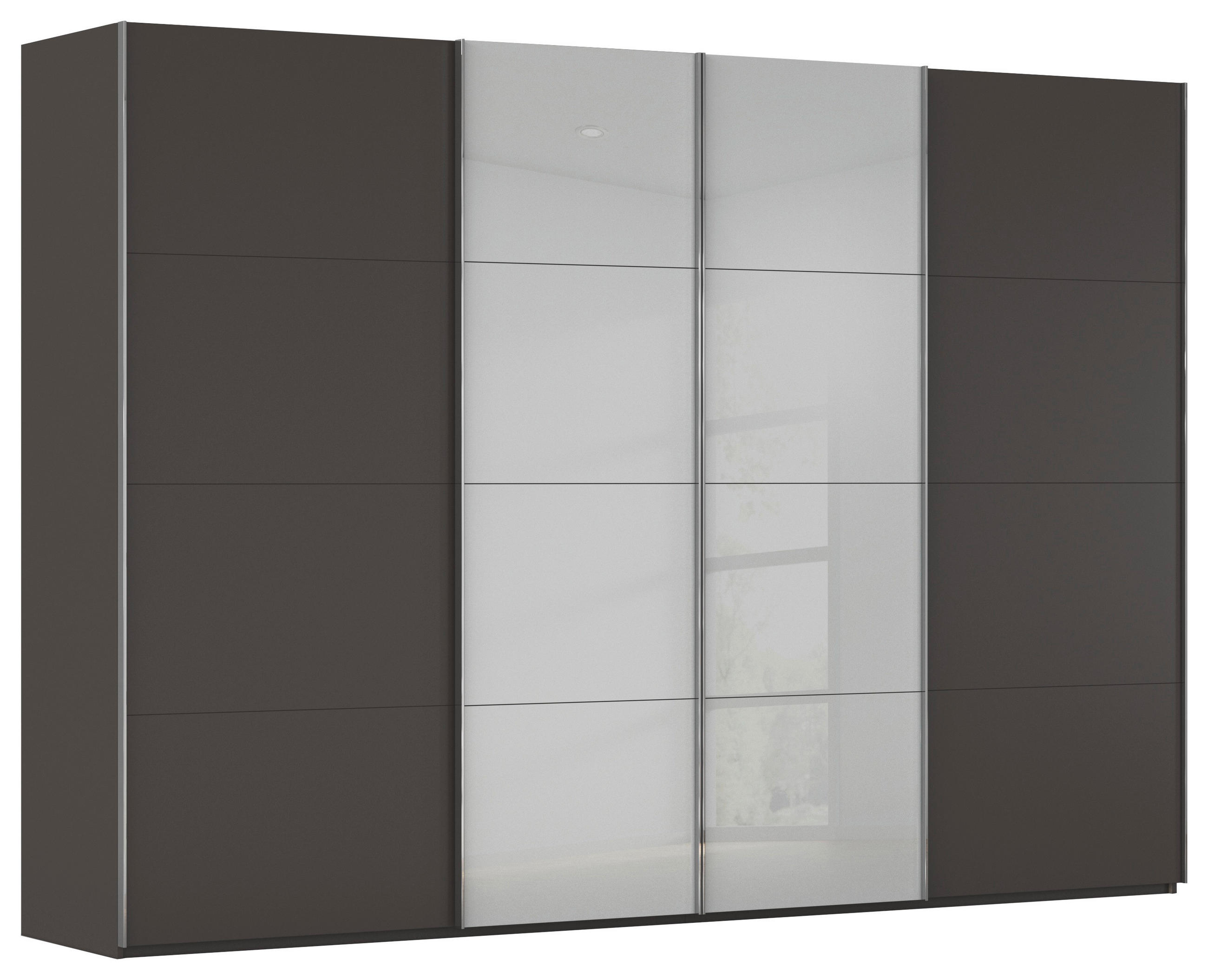 SCHWEBETÜRENSCHRANK 316/223/68 cm 4-türig Graphitfarben, Grau  - Chromfarben/Graphitfarben, KONVENTIONELL, Glas/Holzwerkstoff (316/223/68cm) - Novel