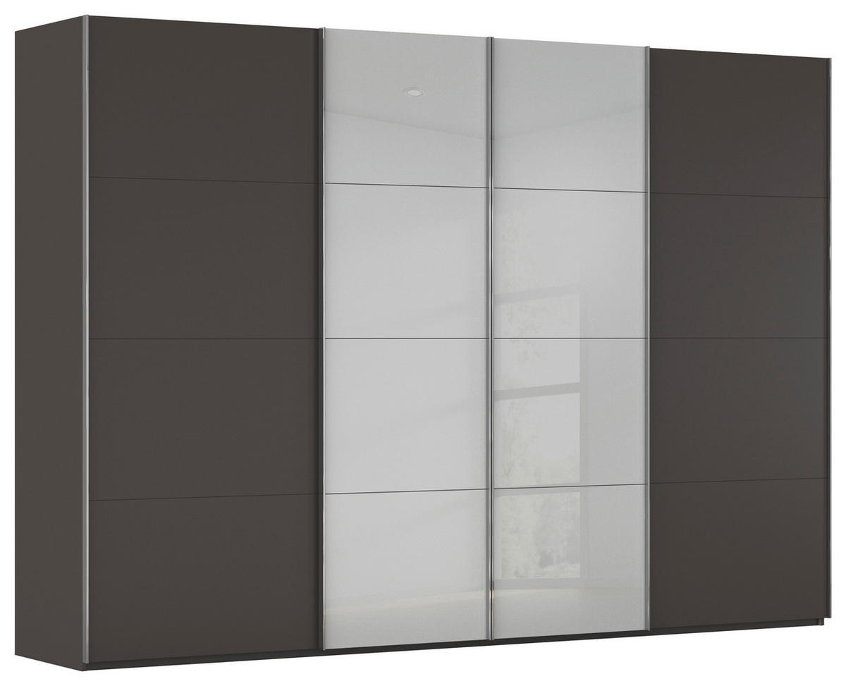 SCHWEBETÜRENSCHRANK 316/235/68 cm 4-türig Graphitfarben, Grau  - Chromfarben/Graphitfarben, KONVENTIONELL, Glas/Holzwerkstoff (316/235/68cm) - Novel