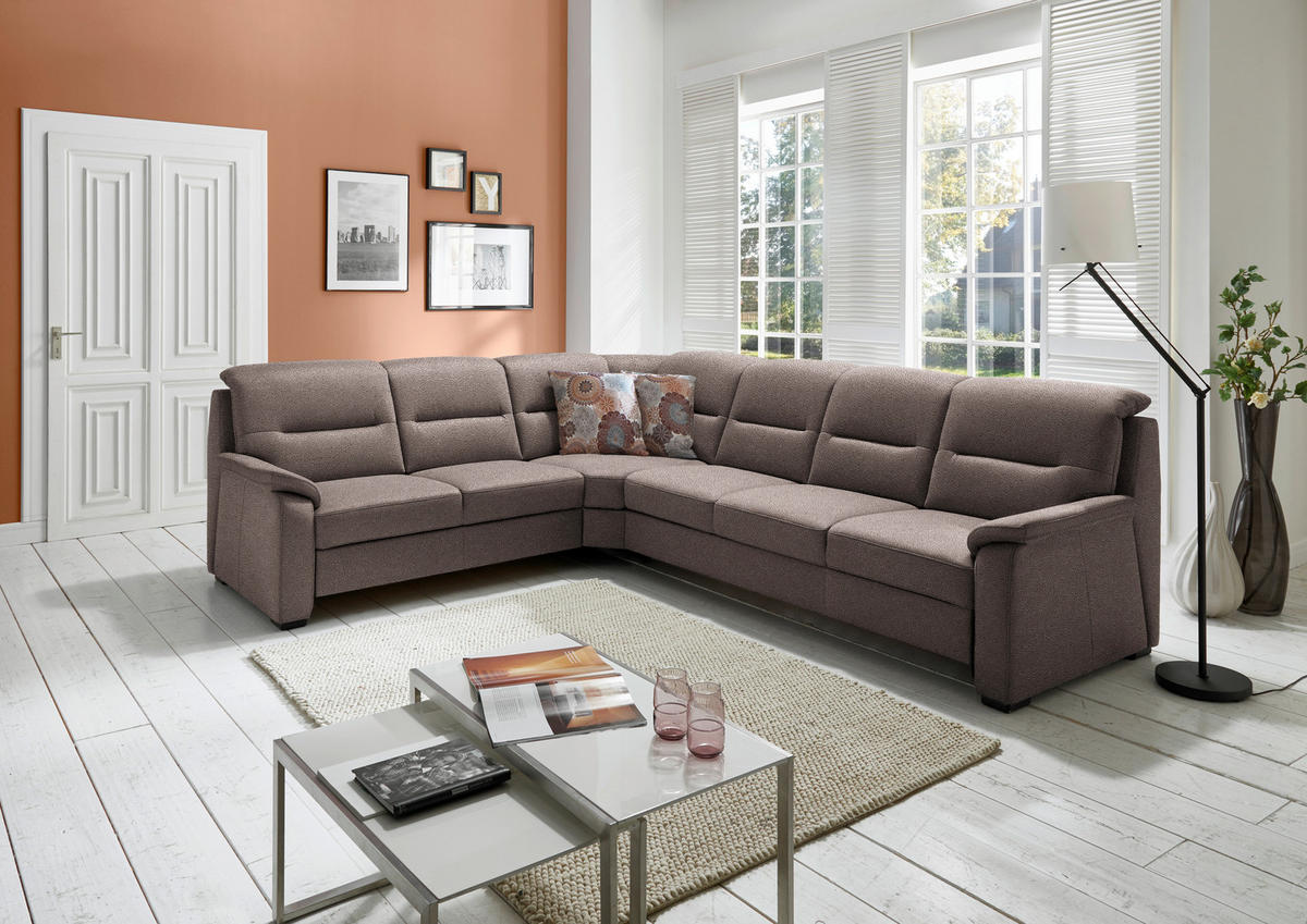 ECKSOFA in Mikrofaser Graubraun  - Graubraun/Schwarz, Konventionell, Holz/Textil (245/303cm) - Beldomo Comfort