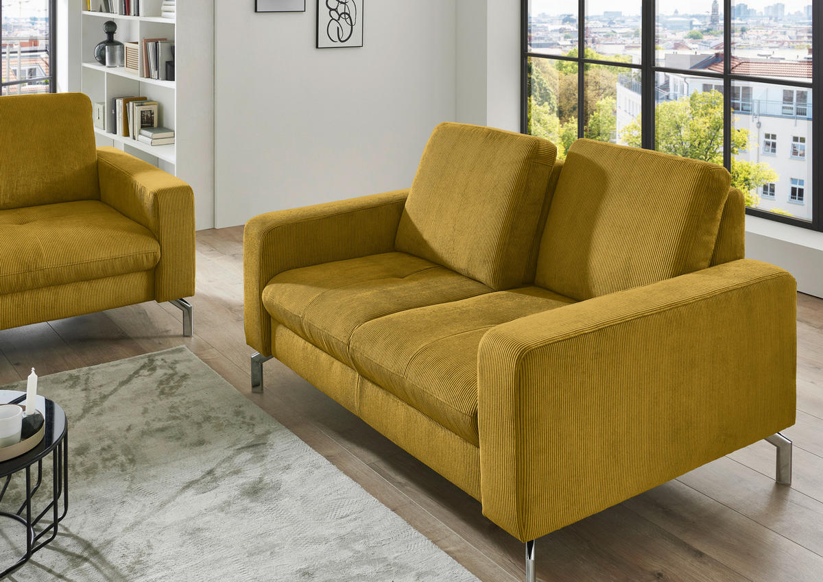 2-SITZER-SOFA  in Feincord Hellgrün  - Chromfarben/Hellgrün, Design, Textil/Metall (142/87/105cm) - Beldomo Style